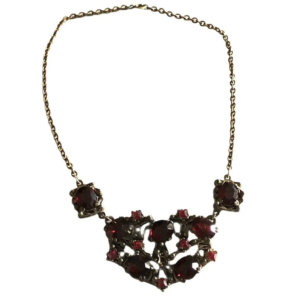 Rare Vintage Art Nouveau Deco Red European Glass Necklace Collar Choker Jewelry
